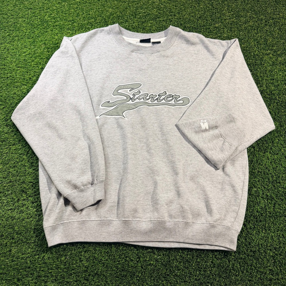 Vintage Starter Sweatshirt Mens XL Gray Embroidered Script Logo Crewneck